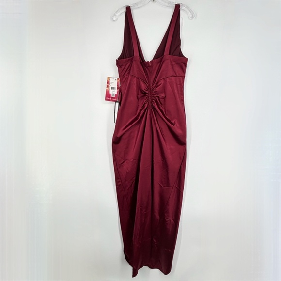 Emerald Sundae Juniors Size 16 Hi Low Long Evening Dress Wine Red Satin Slit - Picture 8 of 11